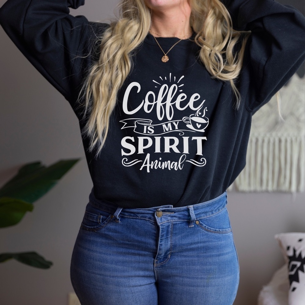 Coffee Is My Spirit Animal Crew Neck Long Sleeve Sweatshirt